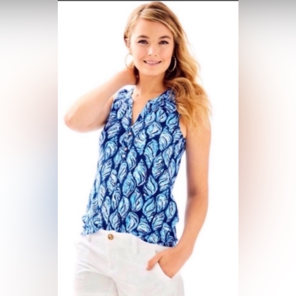 Lilly Pulitzer Essie Top in High Tide Blue Conch Shell Print XS